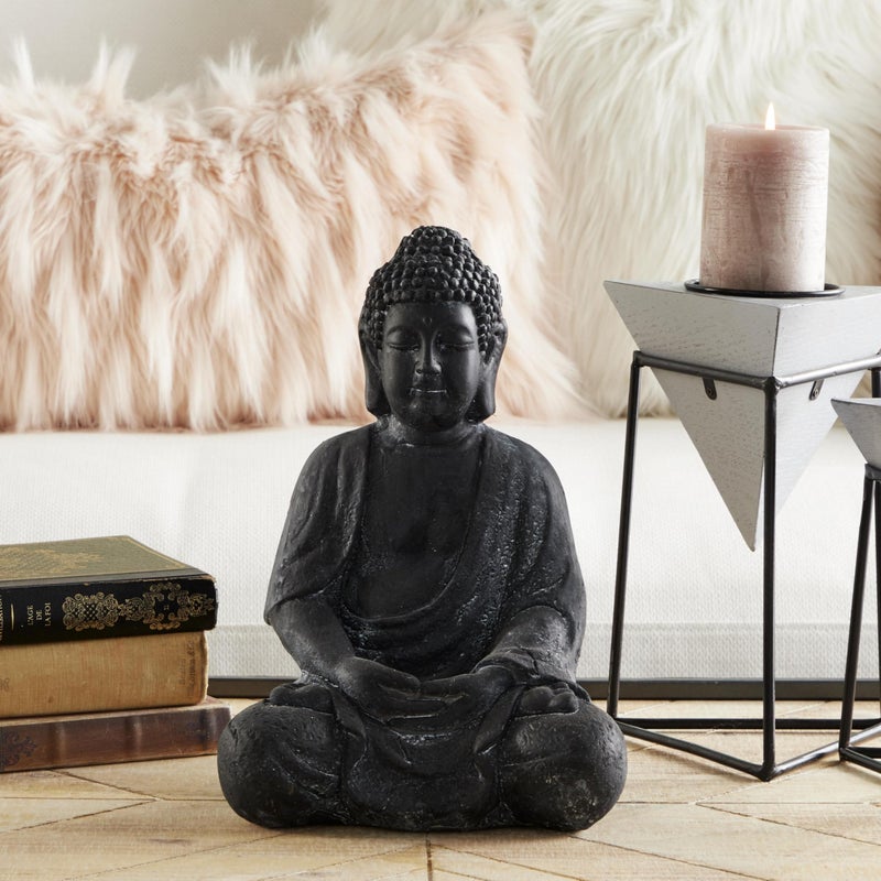 Deco 79 CosmoLiving by Cosmopolitan Ceramic Buddha Decorative Sculpture Meditating Home Decor Statue with Engraved Carvings and Relief Detailing, Accent Figurine 8" x 7" x 12", Gray - Image 5